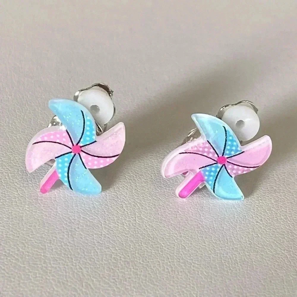 5 Pairs Kids Clip On Earrings Rainbow Unicorn Seashell Pinwheel Mermaid